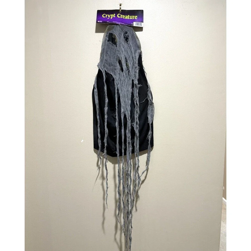 Scary Skeleton Zombie Mask Hood Long Gray Hair Halloween Adult Horror Costume